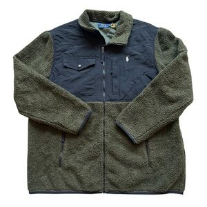 Polo Ralph Lauren Men's 2XL Green Sherpa Fleece Jacket Full Zip Casual High Pile